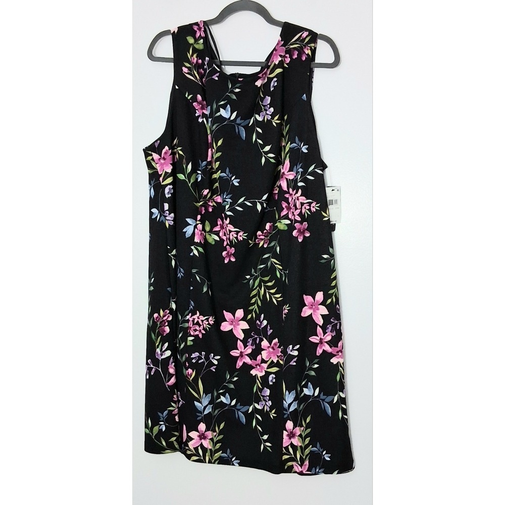 AGB Dress Women's Size 20W Black Floral Sleeveless Zip Up Sheath Knee Length NEW